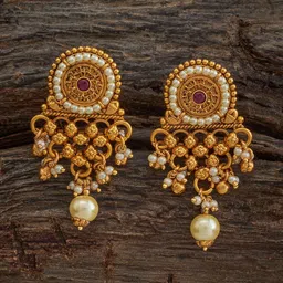 Kushal's Fashion Jewellery Gold Plated Ruby Studded Contemporary Drop Earrings-image-50
