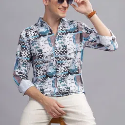 THREE DAYS Men Comfort Fit Floral Printed Spread Collar Cotton Casual Shirt-image-84