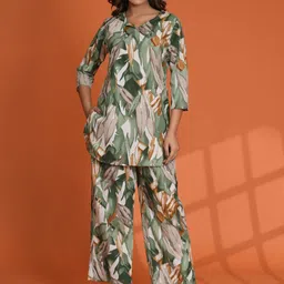 Kaftanize Leaf Printed Notch Neck Co-Ord Set-image-46