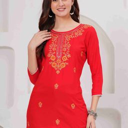 ALEXEY JAY Floral Embroidered Round Neck Straight Kurta-picture-30