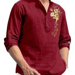 Zombom Floral Printed Cotton Thread Work Mandarin Collar Straight Kurta-image-88