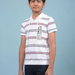 Crimsoune Club Boys Striped Hooded Slim Fit Cotton T-shirt-image-12