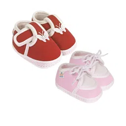 Neska Moda Newborn 2 Pair Set 3 To 12 Months Unisex Baby Cotton Butterfly Design Soft Lace Booties (Toe to Heel Length - 12 cm, Maroon, Baby Pink, White)-9