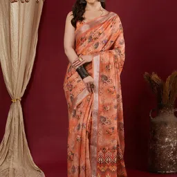 KALINI Peach Linen Blend Printed Sarees-picture-57