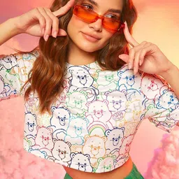 VANGULL Women Convertsational Printed Round Neck Boxy Crop Top-picture-17