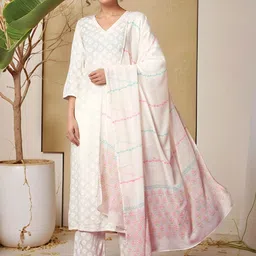 GoSriKi Floral Printed V-Neck Straight Kurta with Palazzos & Dupatta-picture-39