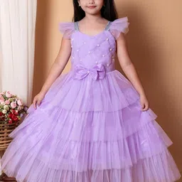 Jhilik Garments Girls Striped Net A-Line Gathered or Pleated Maxi Dress-picture-7