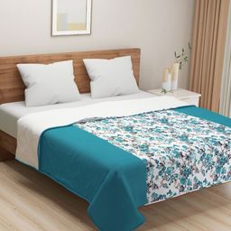SWAYAM Teal & White Floral AC Room 110 GSM Double Bed Dohar-image-60