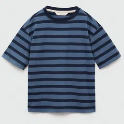 Mango Kids Boys Pure Cotton Striped Drop-Shoulder Sleeves T-shirt-image-49