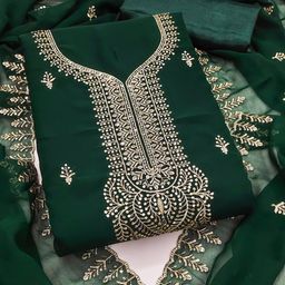 HERE&NOW Floral Embroidered Sequinned Georgette Unstitched Dress Material-image-78