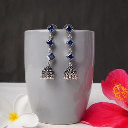 Bamboo Tree Jewels Artificial Stones Studded Oxidised Dome Shaped Jhumkas-image-99