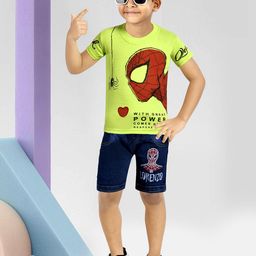 NAIVETY Boys Spider-Man Graphic Printed Pure Cotton T-shirt with Shorts-image-7