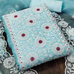 DIVASTRI Embroidered Thread Work Organza Unstitched Dress Material-image-21