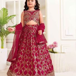 Lagorii Girls Embroidered Sequinned Ready to Wear Lehenga & Blouse With Dupatta-image-75