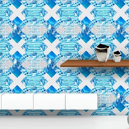ArtzFolio Printed UV-Resistant Anti-Bacterial Abstract Blue Geometric Elements Peel & Stick Wallpaper-image-77