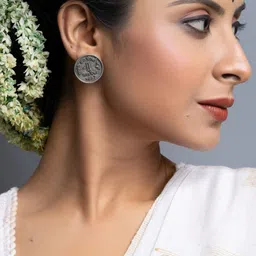 Look and Adorn Oxidised Coin Studs Earrings-12