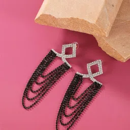 KPOP Silver Plated Rhinestone Studded Contemporary Drop Earrings-image-30