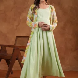 anayna Fit & Flared Maternity Ethnic Dress With Cape Jacket-image-41