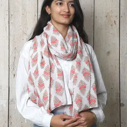 Contrast Living Floral Printed Pure Cotton Scarf-36