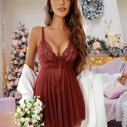 SSoShHub Women Net Sheer V-Neck Shoulder Straps Baby Doll-picture-2