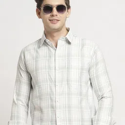 TRYBUY.IN Men Standard Spread Collar Tartan Checked Cotton Casual Shirt-picture-5