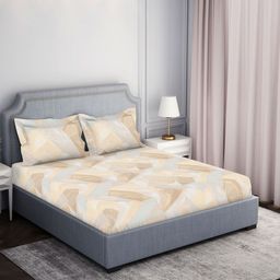 SPACES Beige & Cream-Coloured Geometric 130 TC Queen Bedsheet With 2 Pillow Covers image 2