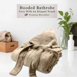 HOUSSE Peach-Coloured 450 GSM Hooded Bath Robe With Belt-picture-27
