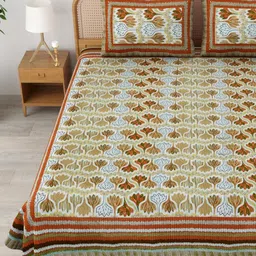 MAFATLAL Sanskriti Brown & White Printed 144 TC Cotton King Bedsheet Set- 2.34 m x 2.70 m-image-84