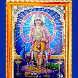 SUNINOW Gold-Toned & Blue Murugan-Kartikeya Wooden Photo Frame-42