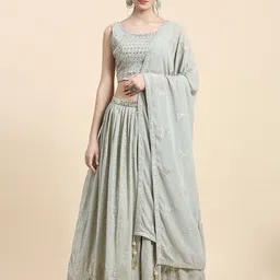 VANAKARA Embroidered Mirror Work Ready to Wear Lehenga & Blouse With Dupatta-image-69