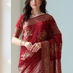 Anouk Rustic Floral Zari Linen Blend Heavy Work Banarasi Saree-picture-9