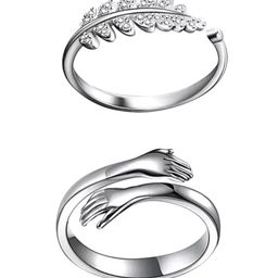 Zoey Set Of 2 Silver-Plated Stone-Studded Adjustable Finger Rings-12