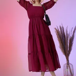 Jash Creation Puff Sleeve Applique Georgette Fit & Flare Maxi Dress-picture-11
