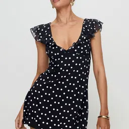 bebe Women Polka Dot Printed Plunge Neck A-Line Mini Dress-picture-31
