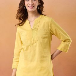 Fabindia Mandarin Collar Pin Tucks Cotton Straight Kurta-37