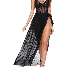 SECRETS BY ZEROKAATA Sheer Self Design Long Nightwear Baby Doll Lingerie for Women-image-78