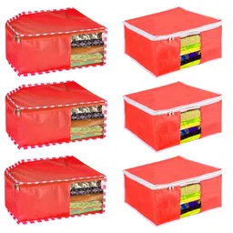 prettykrafts Red & White 6 Pieces Blouse Cover & Saree Cover Organisers-7