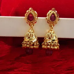 Anujeet Fashion Hub Gold-Plated Dome Shaped Artificial Stones and Beads Jhumkas Earrings-33