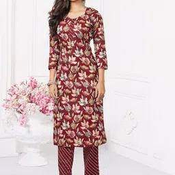 MIRAAN Women Floral Printed Regular Pure Cotton Kurta with Trousers & With Dupatta image 5