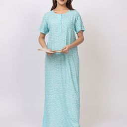 TRUDO Women Floral Printed Pure Cotton Maxi Nightdress-image-16