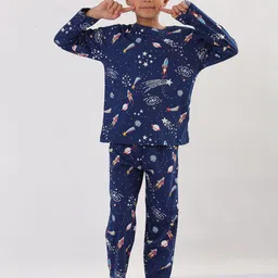 YK Boys Solar System Printed Pure Cotton Long Sleeves Night Suit-37