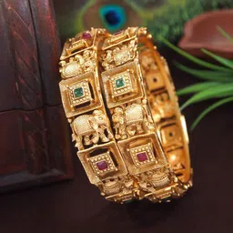 SGA FASHION Set Of 2 Gold-Plated American Diamond Studded Meenakari Bangles-30