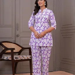 ANUOM Printed Mandarin Collar Pure Cotton Tunic With Trouser-picture-24