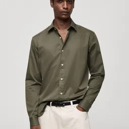MANGO MAN Regular Fit Pure Cotton Solid Shirt-image-78