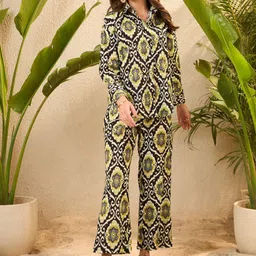 IMANA Printed Pure Cotton Shirt Collar Neck Shirt With Trousers Co-Ords-image-76