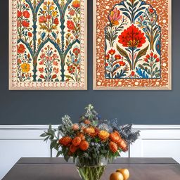 Kotart Brown & Orange Colored 2 Pieces Floral Printed Wooden Wall Arts-picture-40
