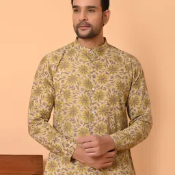 GOODHAND Men Ethnic Motifs Printed Band Collar Cotton Short Kurta-picture-47