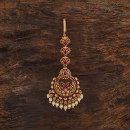 South Temple Jewellery Gold-Plated Artificial Stones and Beads Studded Maang Tikka Head Jewellery-32