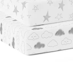 The White Cradle White & Grey 2 Pcs Geometric Printed 120 TC Cotton Fitted Crib Bedsheets-17