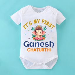 BLUSHES Infants Ganesh Chaturthi Printed Pure Cotton Bodysuit-image-85